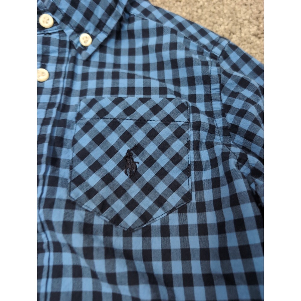 Ralph Lauren Boys Blue Gingham Check Button Down Shirt Long Sleeve 3T Pocket - Picture 2 of 6